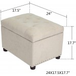 Decent Home 24 inch Fabric Storage Ottoman Lift Top Rectangular Foot Rest Stool with Nailheads for Bedroom Living Room Beige