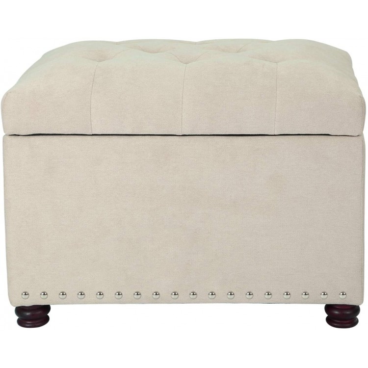 Decent Home 24 inch Fabric Storage Ottoman Lift Top Rectangular Foot Rest Stool with Nailheads for Bedroom Living Room Beige