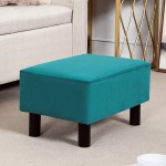 Deco De Ville 15.7" Mini Ottoman Footstool Velvet Fabric Padded Footrest with Solid Wood Legs Modern Rectangle Footrest for Couch Teal Blue