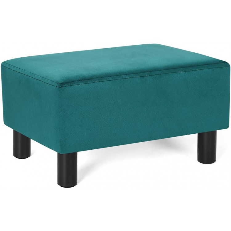 Deco De Ville 15.7" Mini Ottoman Footstool Velvet Fabric Padded Footrest with Solid Wood Legs Modern Rectangle Footrest for Couch Teal Blue