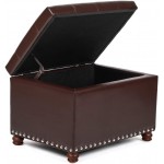 Deco De Ville 24" Rectangle Tufted Lift Top Storage Ottoman Bench Faux Leather Footrest with Foam Padded Seat Red Brown