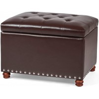 Deco De Ville 24" Rectangle Tufted Lift Top Storage Ottoman Bench Faux Leather Footrest with Foam Padded Seat Red Brown