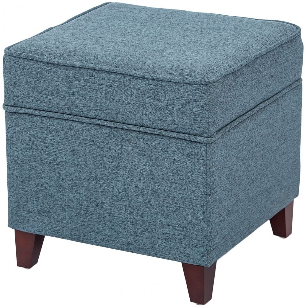 Edeco Square Fabric Storage Ottoman Footstool Comfortable Seat with Thick Sponge Blue