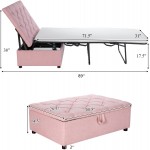 Folding Ottoman Sleeper Bed Chair with Mattress Adjustable Pull Out Mattress Convertible Fold Out Sofa Bed Foldable Lounge Recliner Bed for Bedroom Guest Living Room Dorm Pink