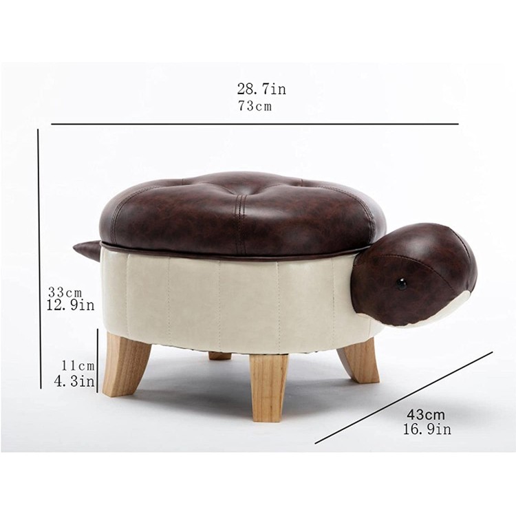 Footrest Stool Creativity Animal Footstool Turtle Upholstered Ottoman PU Leather Pouf Wood Foot Stool Rest for Living Room Bedroom Sofa Bench Seat Chair Fashion Stool Footstool Step Stool