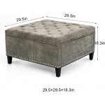 Homebeez Square Contemporary Accent Large Ottomans with Storage for Living Room Coffee Table Ottoman Foot Rest  Assemble Required Light Grey