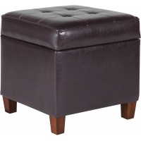 HomePop Leatherette Tufted Square Storage Ottoman with Hinged Lid Brown