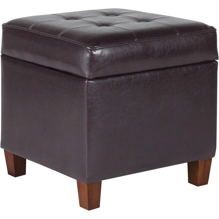 HomePop Leatherette Tufted Square Storage Ottoman with Hinged Lid Brown