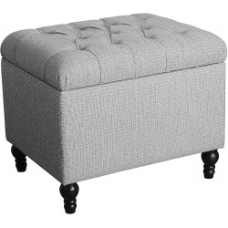 HomePop Upholstered Button Tufted Storage Ottoman with Hinged Lid Grey