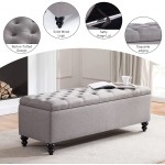 HUIMO Ottoman with Storage 51-inch Storage Ottoman Bench with Button-Tufted Bedroom Bench Safety Hinge Ottoman in Upholstered Fabrics Large Storage Bench for Bedroom Living Room Grey