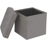 Inspire Me! Home Décor Anastasia Ottoman with Lux Metal Studs and Functional Handle Detailing Classy Pewter Grey Soft Velvet 16 x 16 x 17 in Tufted Design Comfortable Seating Hidden Storage