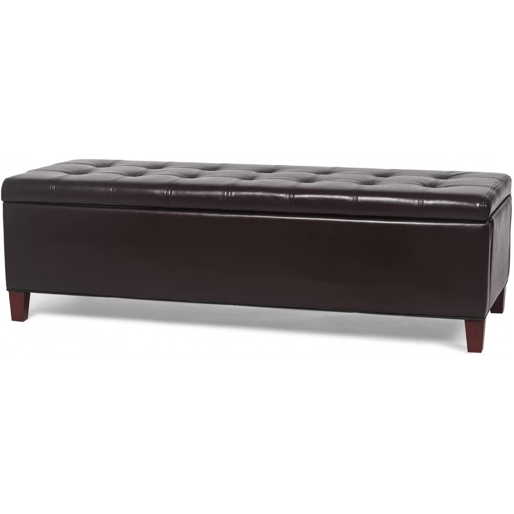 Joveco 51" Ottoman with Storage Bench Faux Leather Sofa for Living Room Bedroom DIY Assemble Brown
