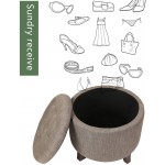 Joveco Round Storage Ottoman Fabric Button Tufted Taupe Tan Footrest