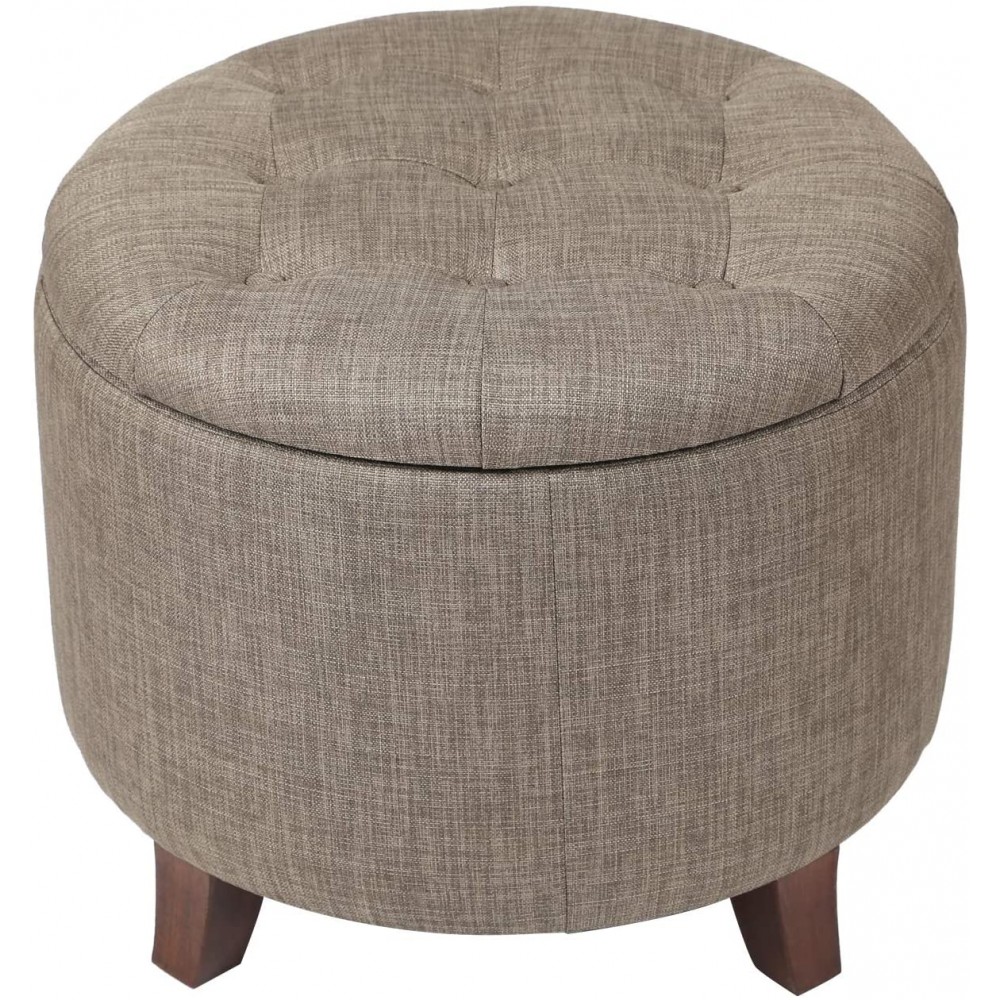 Joveco Round Storage Ottoman Fabric Button Tufted Taupe Tan Footrest