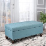 Joveco Storage Ottoman Fabric Rectangular Tufted Bench Nepal Blue