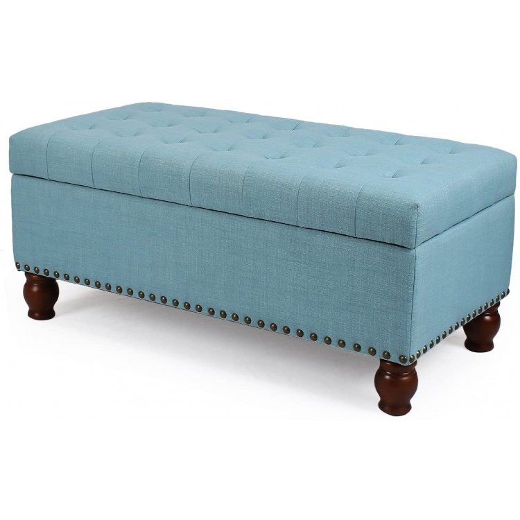 Joveco Storage Ottoman Fabric Rectangular Tufted Bench Nepal Blue