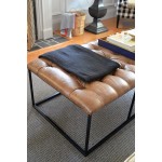 Kinfine USA HomePop Draper 58" Large Ottoman with Button Tufting Light Brown Faux Leather K7802-YDQY-2