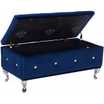 Kings Brand Furniture Blue Velvet Tufted Design Upholstered Storage Bench Ottoman