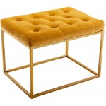 Luccalily Velvet Rectangle Tufted Ottoman Bench,Upholstered Accent Furniture for Living Room,Bedroom,Dressing Table,Carved Golden Stainless Steel Metal Legs Yellow