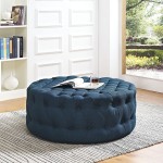 Modway Amour Fabric Upholstered Button-Tufted Round Ottoman in Azure