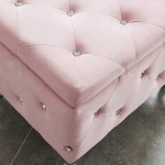 Nspire Contemporary Velvet & Metal Square Storage Ottoman in Blush Pink