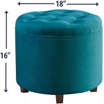 Ornavo Home Donovan Round Tufted Velvet Storage Ottoman Foot Rest Stool Seat with Removable Lid Teal