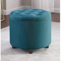 Ornavo Home Donovan Round Tufted Velvet Storage Ottoman Foot Rest Stool Seat with Removable Lid Teal