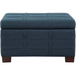 OSP Home Furnishings Detour Square Storage Ottoman with Tray and Solid Wood Legs Azure Fabric
