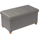 PINPLUS Folding Ottoman Coffee Table with Storage for Living Room,Footrest Stool Linen Large Toy Chest with Tray,End of Bed Bench,Grey 30"x 15"x 15.7"