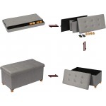 PINPLUS Folding Ottoman Coffee Table with Storage for Living Room,Footrest Stool Linen Large Toy Chest with Tray,End of Bed Bench,Grey 30"x 15"x 15.7"