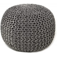 REDEARTH Round Pouf Foot Stool Ottoman Hand Knitted Bean Bag Cord Boho Pouffe Cable Poof Accent Beanbag Chair Footrest for Living Room Bedroom Nursery Patio Lounge 19”x19”x14”; Black Ivory