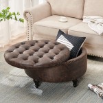 SIDA Upholstered 30" Round Storage Tufted Ottoman with Removable Lid Brown19024
