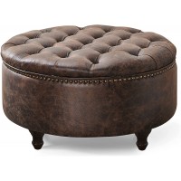 SIDA Upholstered 30" Round Storage Tufted Ottoman with Removable Lid Brown19024