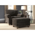 Signature Design by Ashley Stracelen New Traditional Upholstered Ottoman with Nailhead Trim Dark Brown