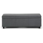 SIMPLIHOME Avalon 48 inch Wide Rectangle Lift Top Storage Ottoman Bench in Upholstered Stone Grey Faux Leather with Large Storage Space for the Living Room Entryway Bedroom Contemporary