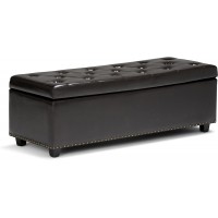 SIMPLIHOME Hamilton 48 inch Wide Rectangle Lift Top Storage Ottoman in Upholstered Coffee Brown Tufted Faux Leather with Large Storage Space for the Living Room Entryway Bedroom Traditional