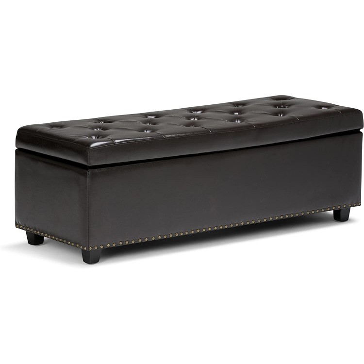 SIMPLIHOME Hamilton 48 inch Wide Rectangle Lift Top Storage Ottoman in Upholstered Coffee Brown Tufted Faux Leather with Large Storage Space for the Living Room Entryway Bedroom Traditional