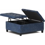 SIMPLIHOME Harrison 36 inch Wide Square Coffee Table Lift Top Storage Ottoman Cocktail Footrest Stool in Upholstered Blue Tufted Faux Leather for the Living Room Traditional