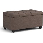 SIMPLIHOME Sienna 34 inch Wide Rectangle Lift Top Storage Ottoman Bench in Fawn Brown Tufted Linen Look Fabric Footrest Stool Coffee Table for the Living Room Bedroom and Kids Room Traditional