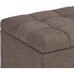 SIMPLIHOME Sienna 34 inch Wide Rectangle Lift Top Storage Ottoman Bench in Fawn Brown Tufted Linen Look Fabric Footrest Stool Coffee Table for the Living Room Bedroom and Kids Room Traditional