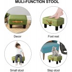 Small Foot Stool with Handle Green PU Leather Short Foot Stool Rest Rectangle Storage Foot Stools Ottoman with Plastic Legs Padded Footstool Small Step Stool for Living Room Office Desk Patio