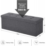 SONGMICS 43 Inches Folding Storage Ottoman Bench Storage Chest Foot Rest Stool with Wooden Divider Holds up to 660 lb Dark Gray ULSF77K