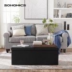 SONGMICS 43 Inches Folding Storage Ottoman Bench with Flipping Lid Storage Chest Footrest Padded Seat with Iron Frame Support Black ULSF75BK