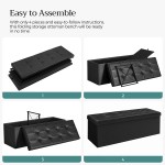 SONGMICS 43 Inches Folding Storage Ottoman Bench with Flipping Lid Storage Chest Footrest Padded Seat with Iron Frame Support Black ULSF75BK