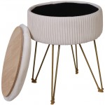 Storage Ottoman Round Footrest Stool MKAKA2022 Dressing Upholstered Vanity Chair with Golden Metal Legs for Home Living Room Bedroom Ivory White
