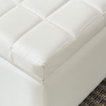 Whi Modern Faux Leather Rectangular Storage Ottoman in White