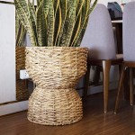 Woven Storage Ottoman Pouf | Multipurpose Hamper Stool  Rounded Wicker Basket Weave Chair Barrel End Table  Jute Ottoman Side Table  Basket with Lid Decorative Storage Water hyacinth