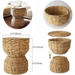 Woven Storage Ottoman Pouf | Multipurpose Hamper Stool  Rounded Wicker Basket Weave Chair Barrel End Table  Jute Ottoman Side Table  Basket with Lid Decorative Storage Water hyacinth