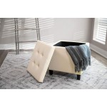 WOVENBYRD 17.5-Inch Button Tufted Storage Ottoman with Lift Off Lid Cream Faux Leather