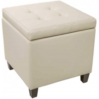 WOVENBYRD 17.5-Inch Button Tufted Storage Ottoman with Lift Off Lid Cream Faux Leather